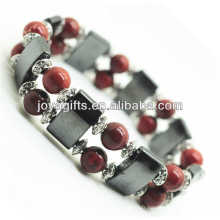 Bracelet de l&#39;amplitude de l&#39;hématite magnétique avec des perles rondes alliage et 8MM Red Stone